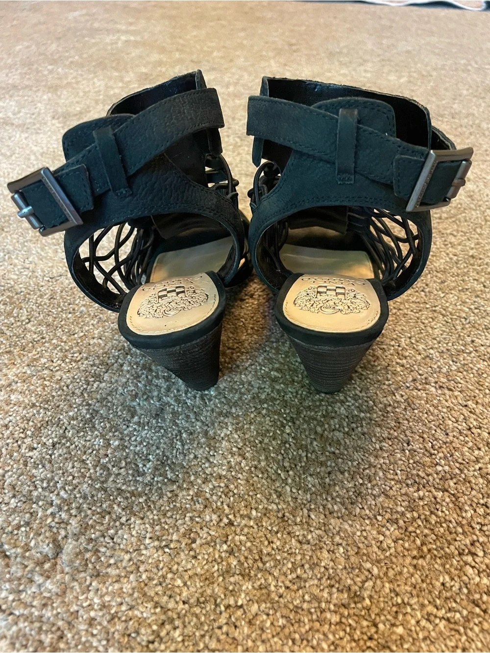 Vince Camuto black Caged  Strappy Gladiator Open-Toe Heeled Sandals - Women Sz 6